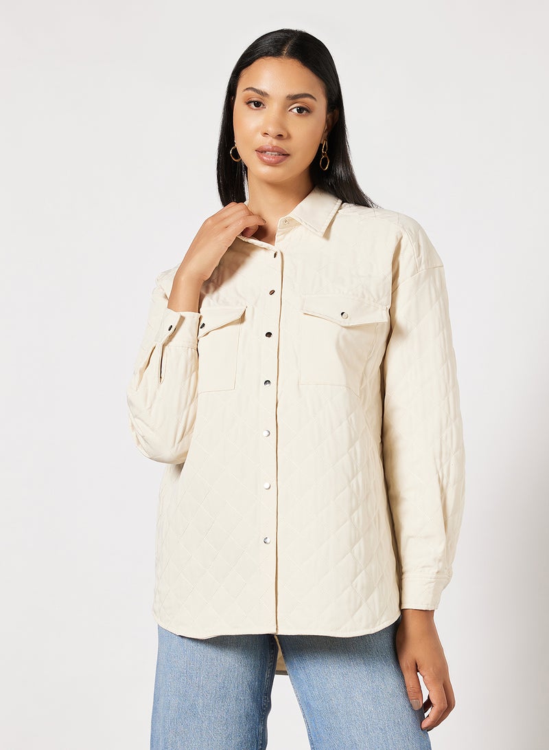 Quilted Oversized Shirt Jacket Off White