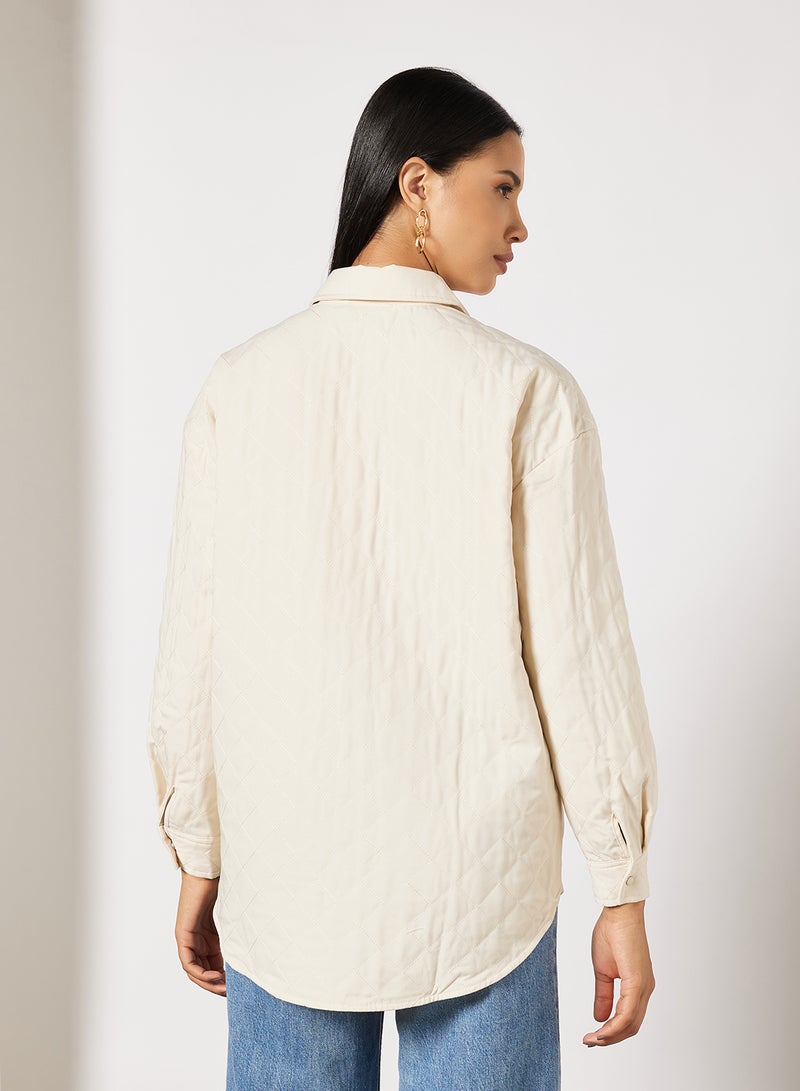 Quilted Oversized Shirt Jacket Off White