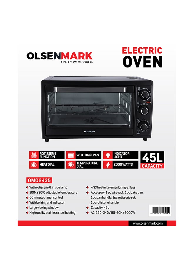 Electric Kitchen Oven - Powerful 2000W With Baking Pan 45.0 L 2000.0 W OMO2435 Black