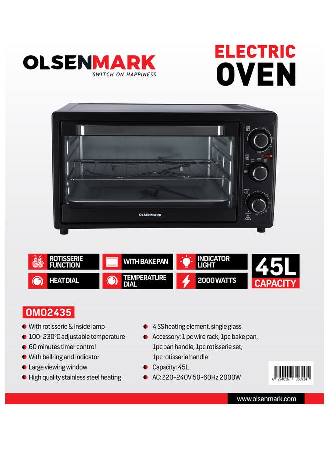 Electric Kitchen Oven - Powerful 2000W With Baking Pan 45.0 L 2000.0 W OMO2435 Black