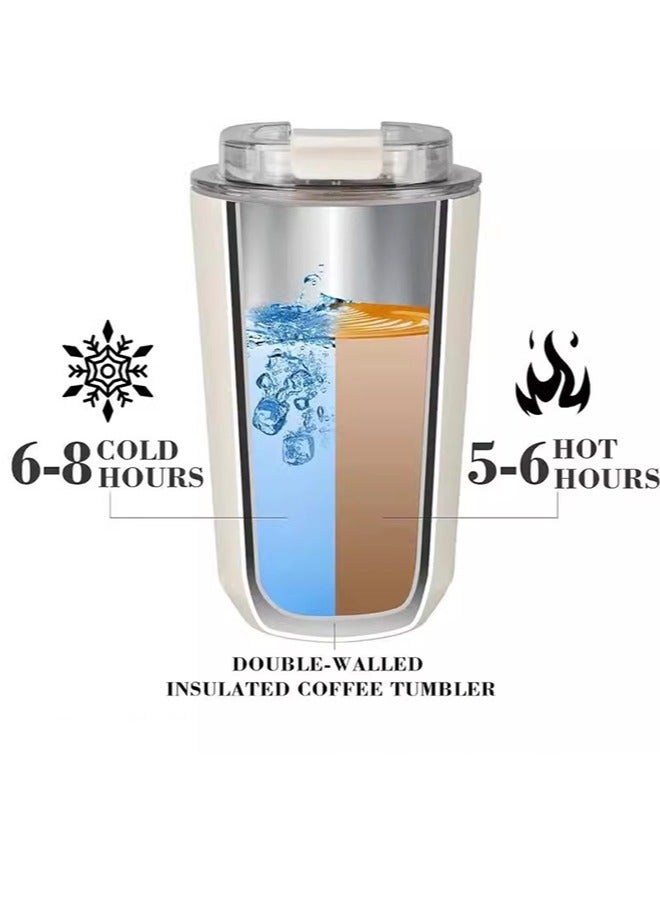 Travel Coffee Mug, Insulated Beverage Cup With Leakproof Lid, Long Lasting Coffee Tumbler With Lid And Straw, Travel Coffee Thermos 350ml,White