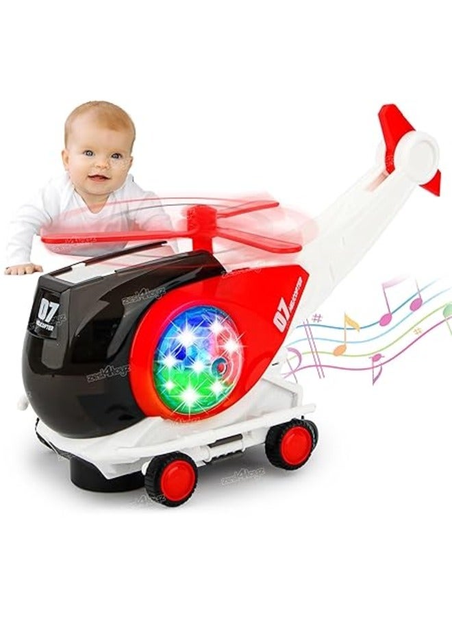 Helicopter, Musical Helicopter Toy for Kids Universal Wheel Lights & Sound Toy Bump and Go Toy, and Foldable for All Kids (Red)