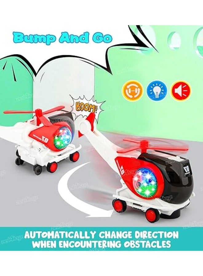 Helicopter, Musical Helicopter Toy for Kids Universal Wheel Lights & Sound Toy Bump and Go Toy, and Foldable for All Kids (Red)