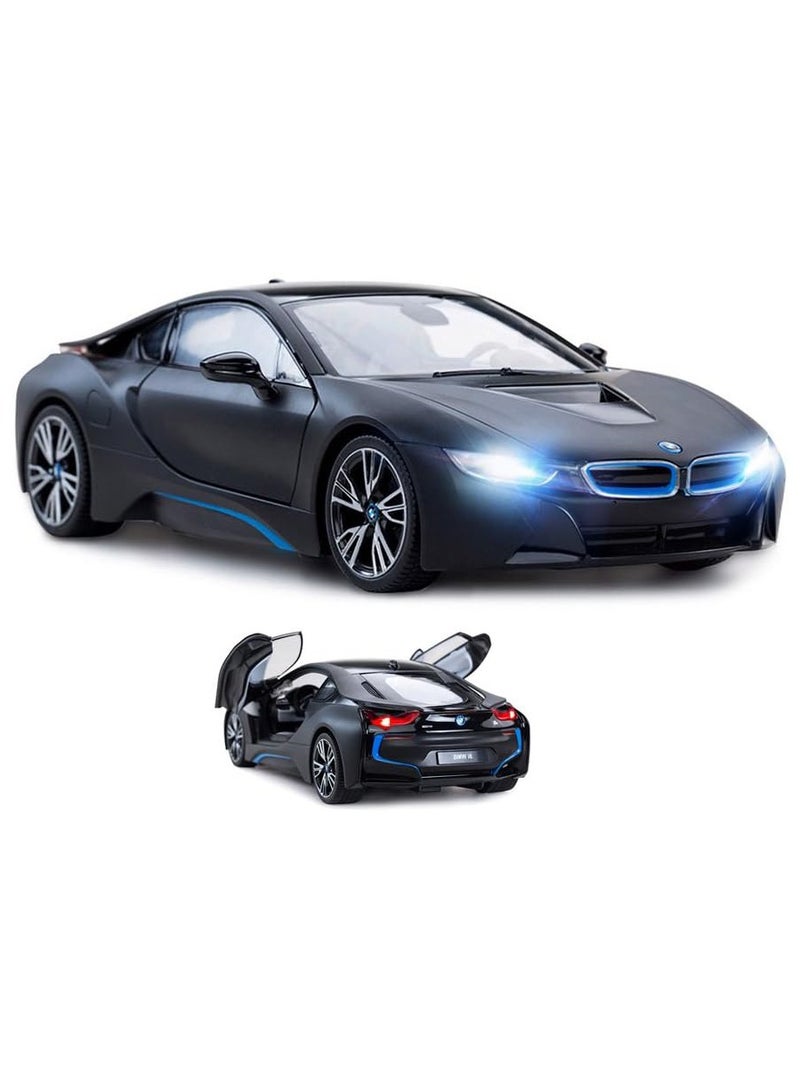 Remote Control Cars 1/14 Scale Officially Licensed RC Series BMW i8, Electric Sport Racing Hobby Toy Car With Open Door Model Vehicle for Boys and Girls Teens and Adults Gift - Matt Black