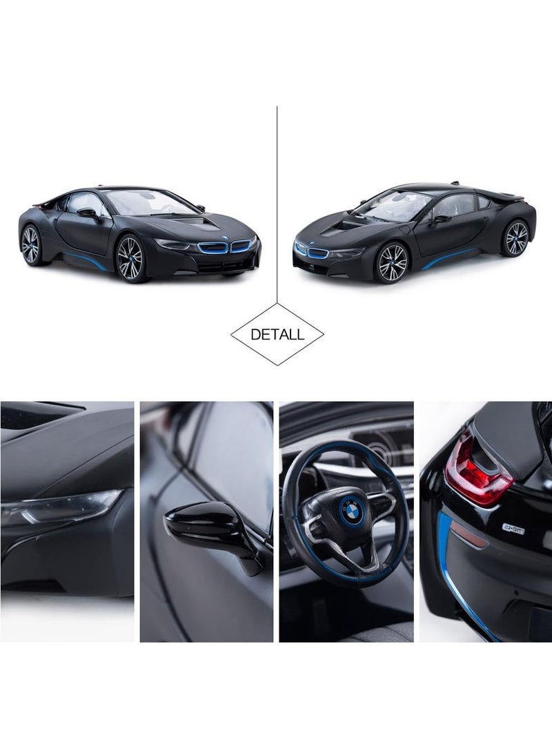 Remote Control Cars 1/14 Scale Officially Licensed RC Series BMW i8, Electric Sport Racing Hobby Toy Car With Open Door Model Vehicle for Boys and Girls Teens and Adults Gift - Matt Black