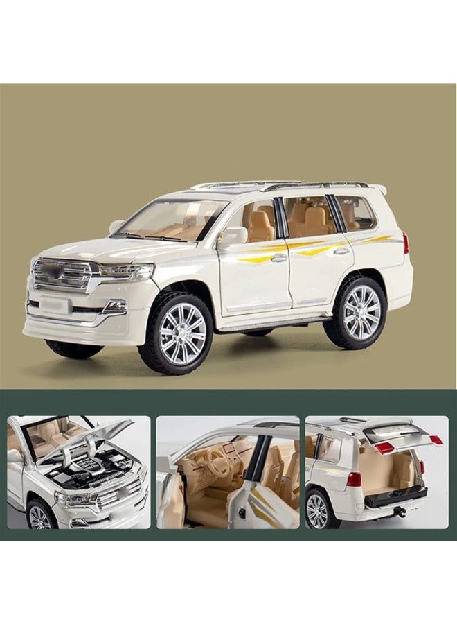 1/24 Toyota Land Cruiser Diecast Model Car – Alloy Vehicle with Sound & Light, Pull Back Action (White)