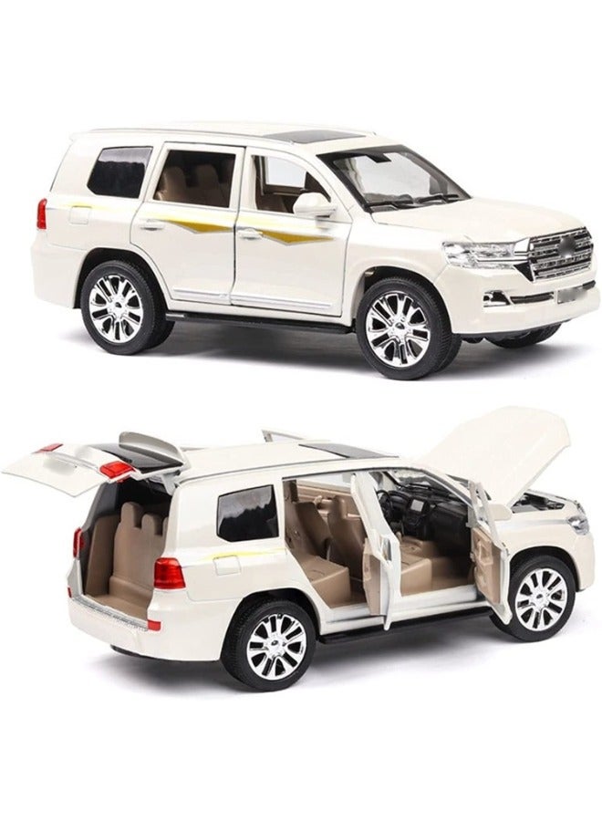 1/24 Toyota Land Cruiser Diecast Model Car – Alloy Vehicle with Sound & Light, Pull Back Action (White)