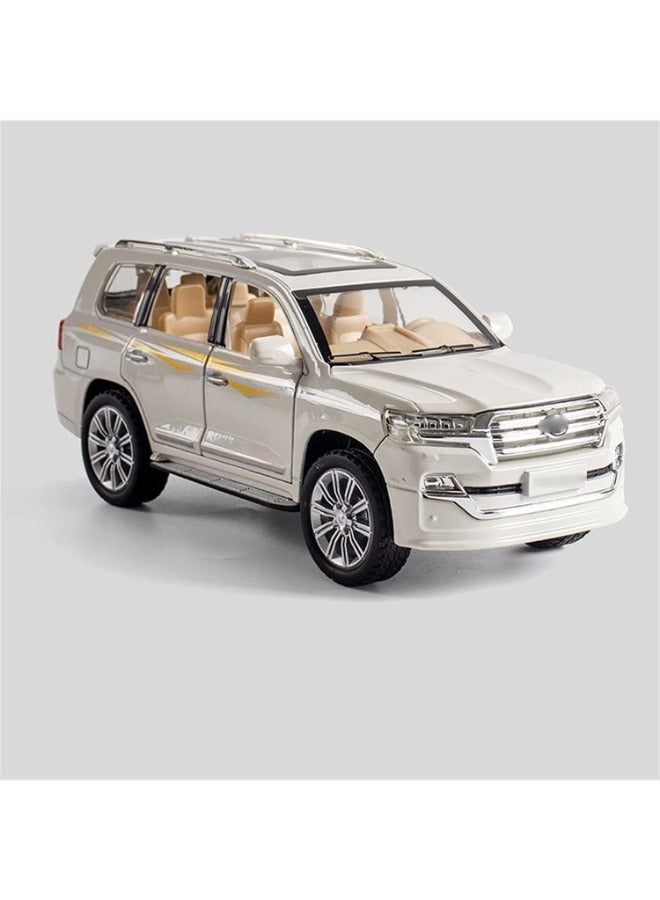 1/24 Toyota Land Cruiser Diecast Model Car – Alloy Vehicle with Sound & Light, Pull Back Action (White)