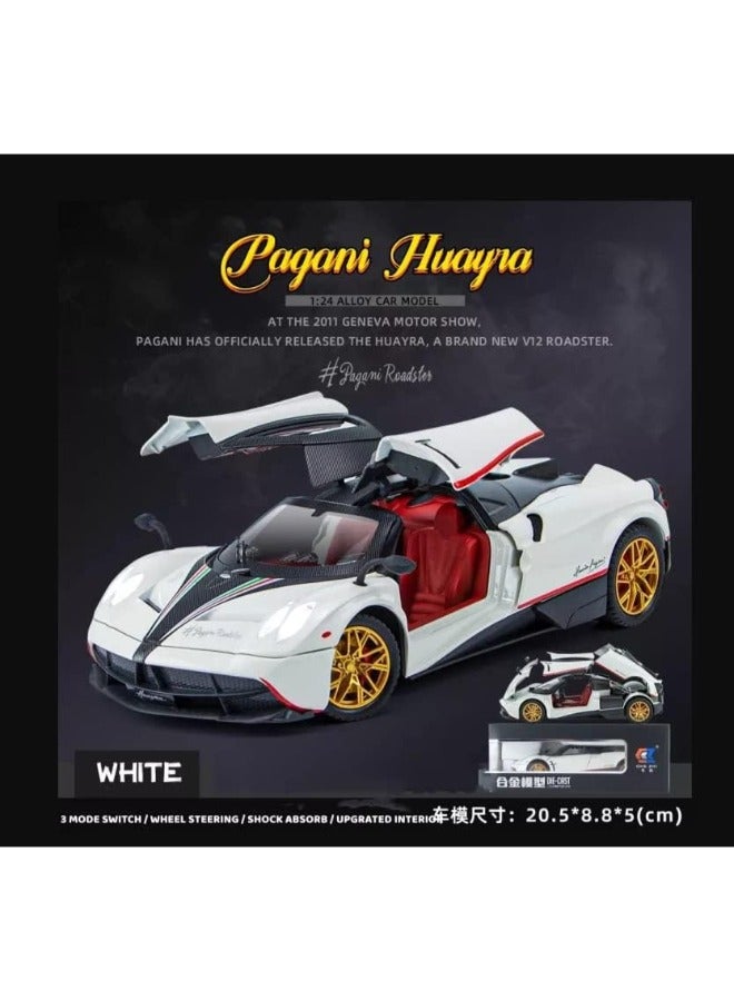 1:24 Pagani Huayra Dinastia Alloy Diecast Metal Car Model – Pull Back Vehicle with Light & Sound (White)