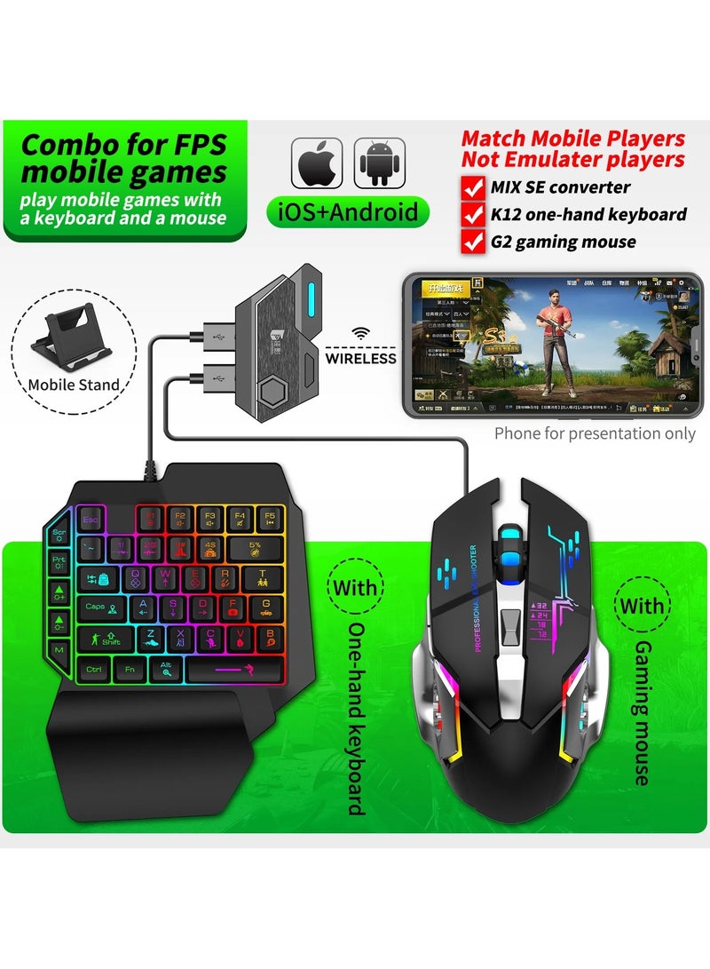 Mobile Game Keyboard and Mouse Adapter, PUBG/Call of Duty Controller Converter Wired/Wireless for Android/(iOS Less than 13.4)