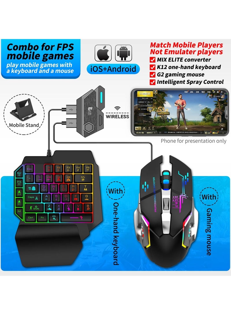 Mobile Game Keyboard and Mouse Adapter, PUBG/Call of Duty Controller Converter Wired/Wireless for Android/(iOS Less than 13.4)