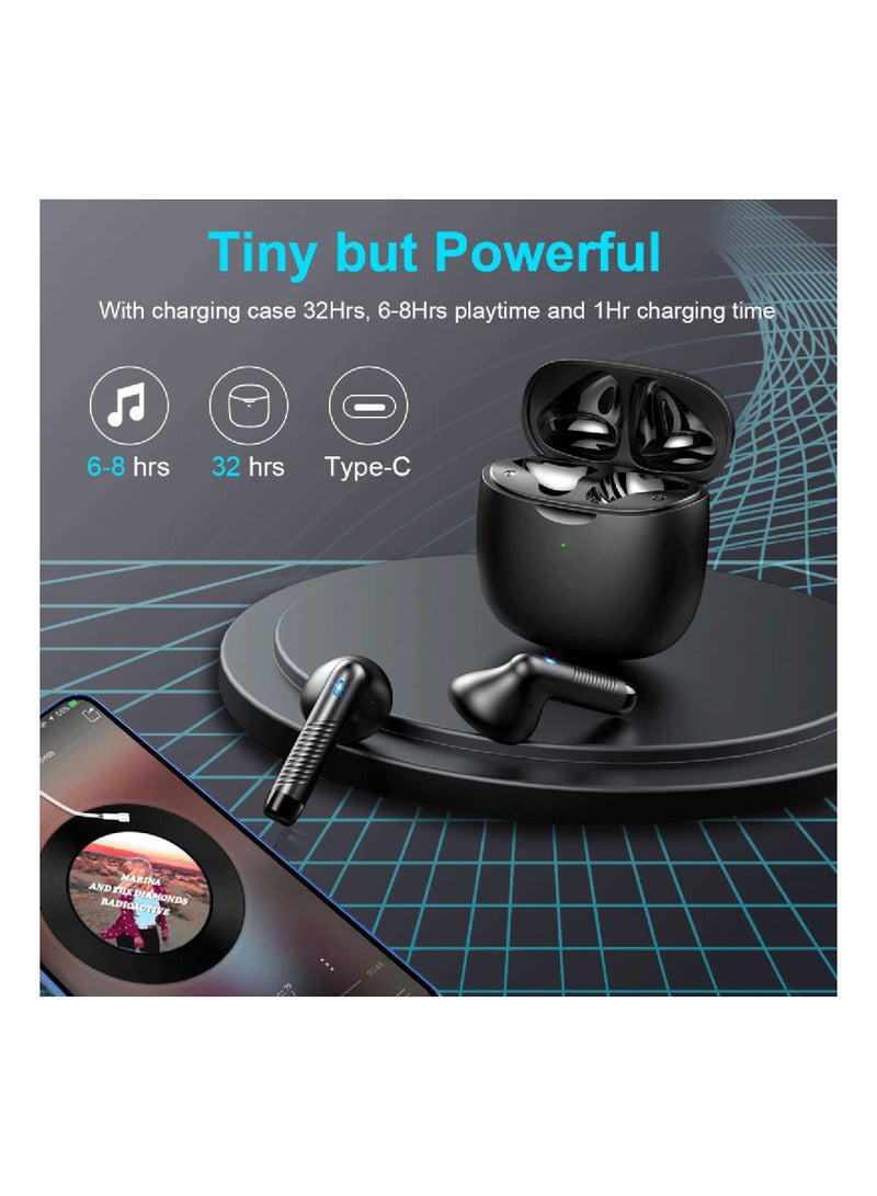 Bluetooth 5.3 Earbuds Stereo Bass, In-Ear Bluetooth Headphones Noise Canceling Microphone, IP7 Waterproof Sports Earphones, 32 Hours Playtime USB C Mini Charging Case Earbuds