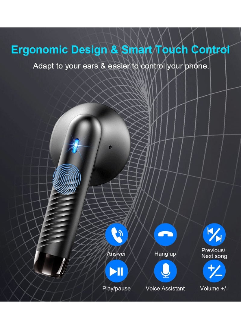 Bluetooth 5.3 Earbuds Stereo Bass, In-Ear Bluetooth Headphones Noise Canceling Microphone, IP7 Waterproof Sports Earphones, 32 Hours Playtime USB C Mini Charging Case Earbuds