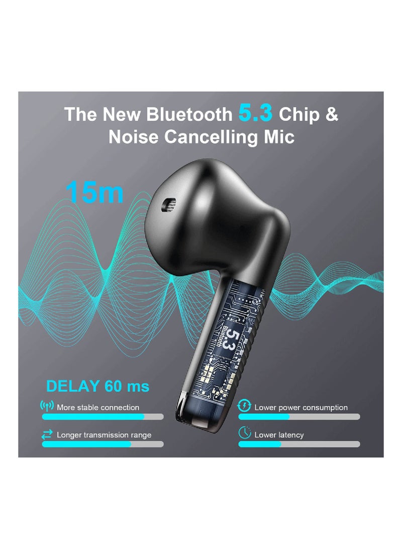 Bluetooth 5.3 Earbuds Stereo Bass, In-Ear Bluetooth Headphones Noise Canceling Microphone, IP7 Waterproof Sports Earphones, 32 Hours Playtime USB C Mini Charging Case Earbuds