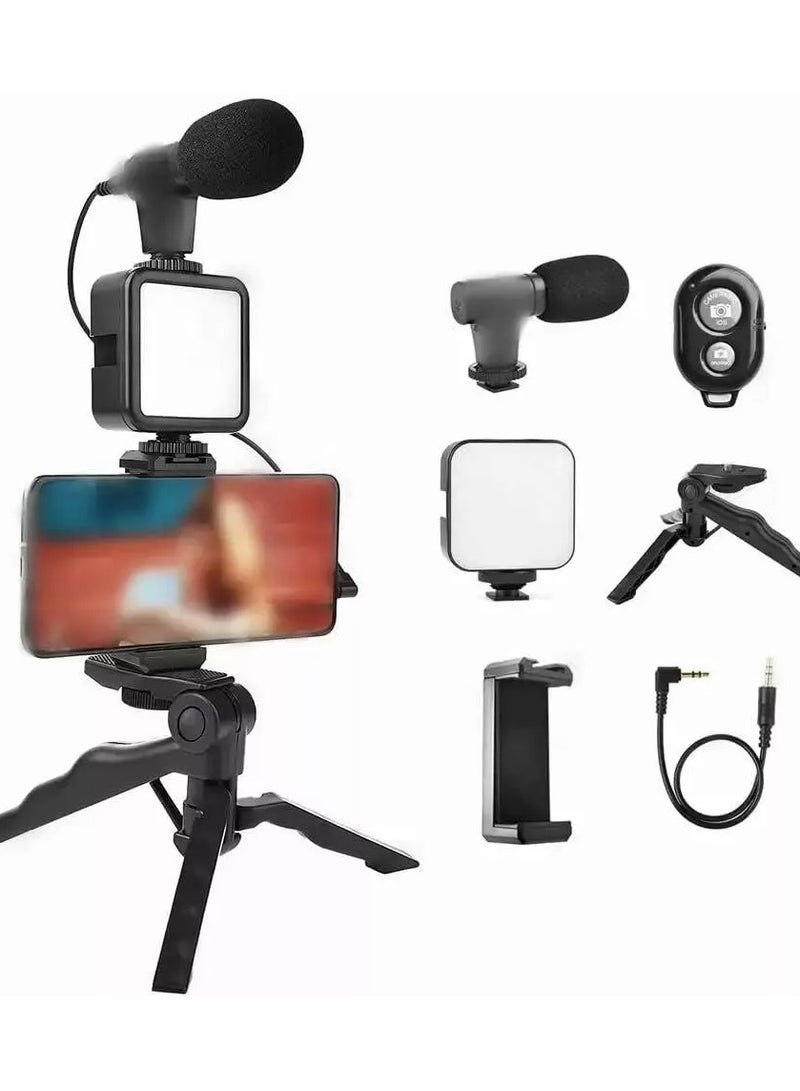 Grip Smartphone Vlogging kit, for Apple & Android, Includes USB-C & iPhone Lightning Cable, YouTube Starter Kit, Podcast Equipment, Tripod, Shotgun Mic, led Light, Phone Holder