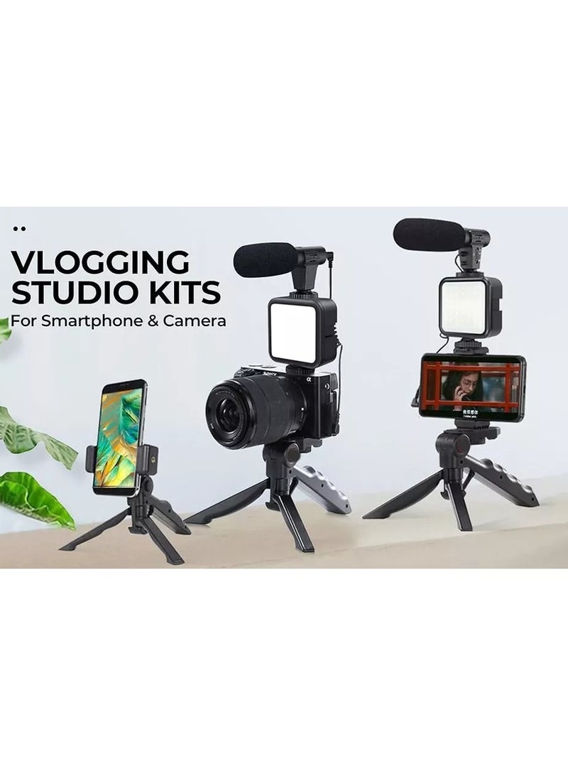 Grip Smartphone Vlogging kit, for Apple & Android, Includes USB-C & iPhone Lightning Cable, YouTube Starter Kit, Podcast Equipment, Tripod, Shotgun Mic, led Light, Phone Holder