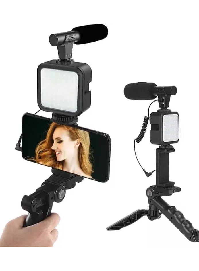 Grip Smartphone Vlogging kit, for Apple & Android, Includes USB-C & iPhone Lightning Cable, YouTube Starter Kit, Podcast Equipment, Tripod, Shotgun Mic, led Light, Phone Holder