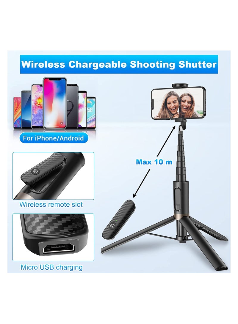 Mobile Phone Selfie Stick Tripod, Smartphone Stand All in One with Integrated Wireless Remote Control, Portable and Lightweight, Expandable Mobile Phone Tripod, Black