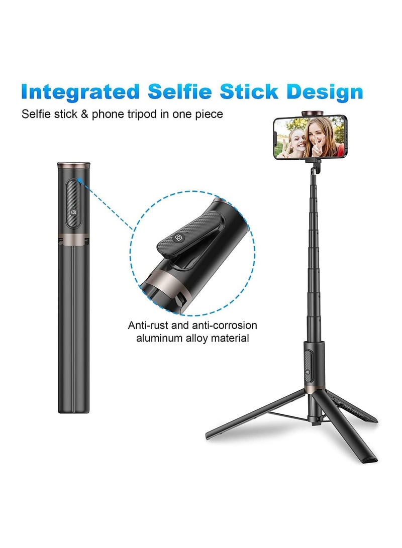 Mobile Phone Selfie Stick Tripod, Smartphone Stand All in One with Integrated Wireless Remote Control, Portable and Lightweight, Expandable Mobile Phone Tripod, Black