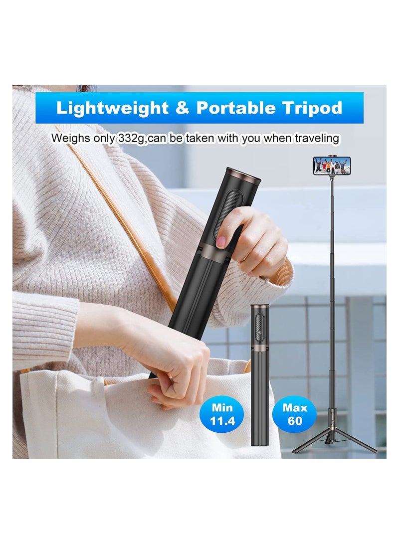 Mobile Phone Selfie Stick Tripod, Smartphone Stand All in One with Integrated Wireless Remote Control, Portable and Lightweight, Expandable Mobile Phone Tripod, Black