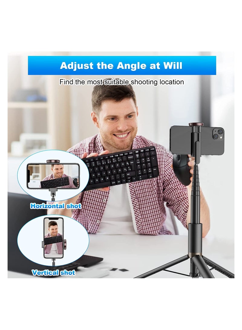 Mobile Phone Selfie Stick Tripod, Smartphone Stand All in One with Integrated Wireless Remote Control, Portable and Lightweight, Expandable Mobile Phone Tripod, Black