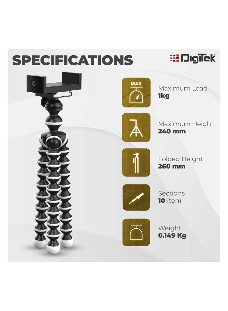 DIGITEK® (DTR 260 GT) Gorilla Tripod/Mini 33 CM (13 Inch) Tripod for Mobile Phone with Phone Mount & Remote, Flexible Gorilla Stand for Point and Shoot & Action Cameras