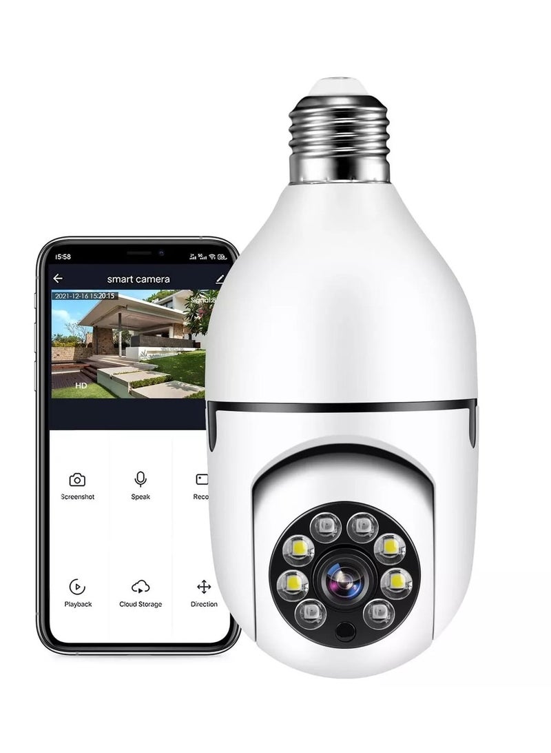 1080P Wireless Light Bulb Security Camera - 360° WiFi IP Camera for Home Indoor/Outdoor Security, Human Motion Detection, Two-Way Talk, Compatible with 2.4GHz & 5G WiFi