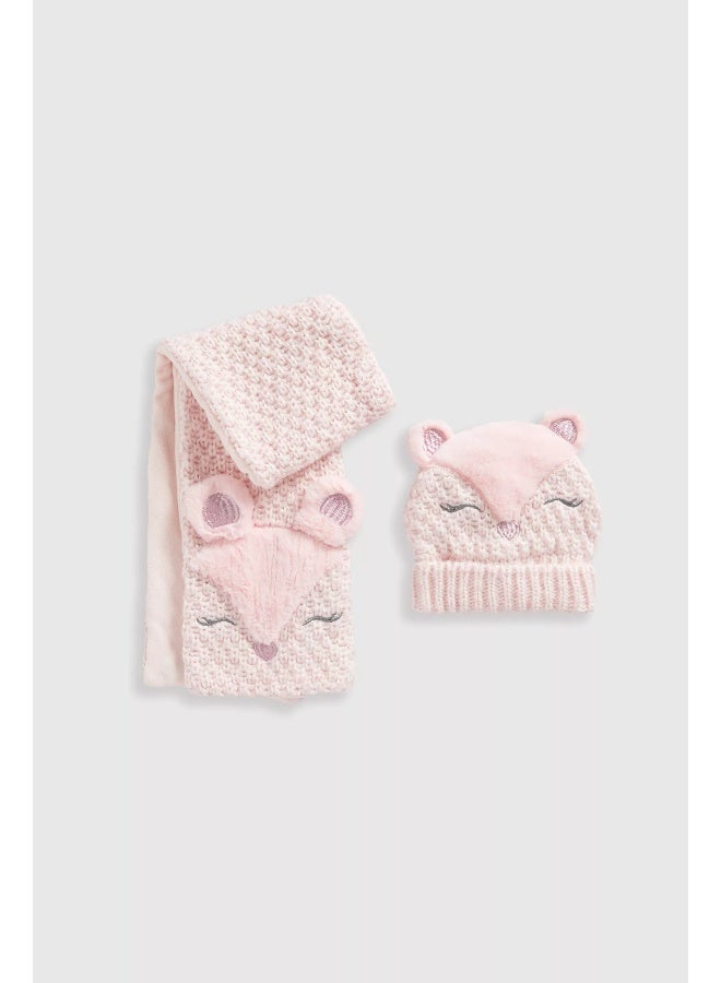 Pink Deer Hat and Scarf Set