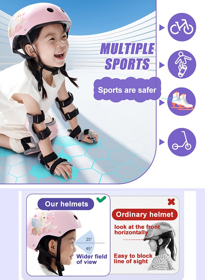 7 PCS Kids Helmet Adjustable Protective Gear Set with Elbow Knee Wrist Pads for Multi-Sports Skateboarding Bike Riding Scooter Inline skatings Longboard Roller Skate