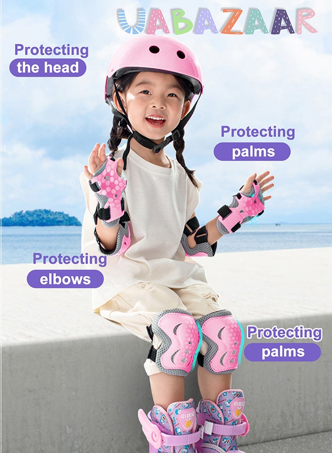 7 PCS Kids Helmet Adjustable Protective Gear Set with Elbow Knee Wrist Pads for Multi-Sports Skateboarding Bike Riding Scooter Inline skatings Longboard Roller Skate