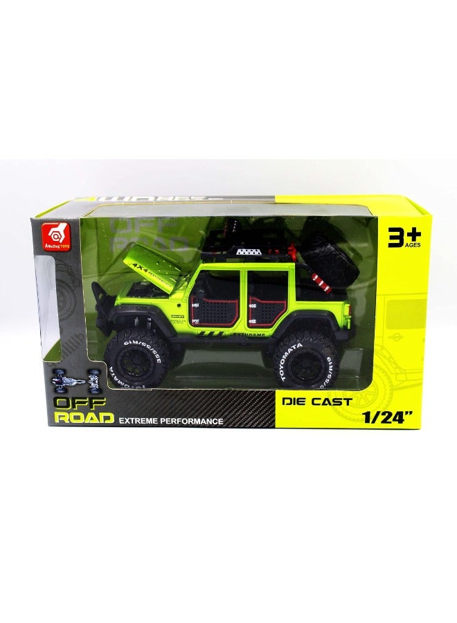 1:24 Scale Diecast Jeep Wrangler Off-Road Kings | Green Jeep Model for Collectors & Kids | Realistic Details & Durable Build