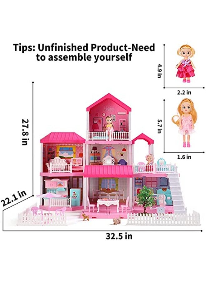 Dollhouse Dreamhouse Building Set for Girls | DIY House with Furniture, Movable Slides, Pets & Dolls | Creative Play & Ideal Gift