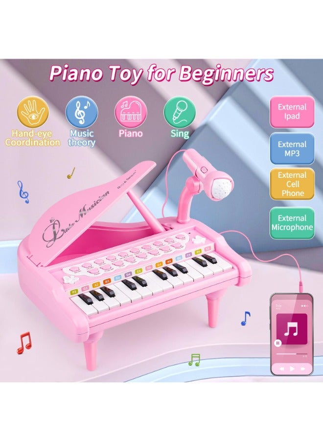 Toddler Piano Toy Keyboard Pink – 24-Key Multifunctional Toy Piano for Girls | Birthday Gift for 1-4 Year Old Kids