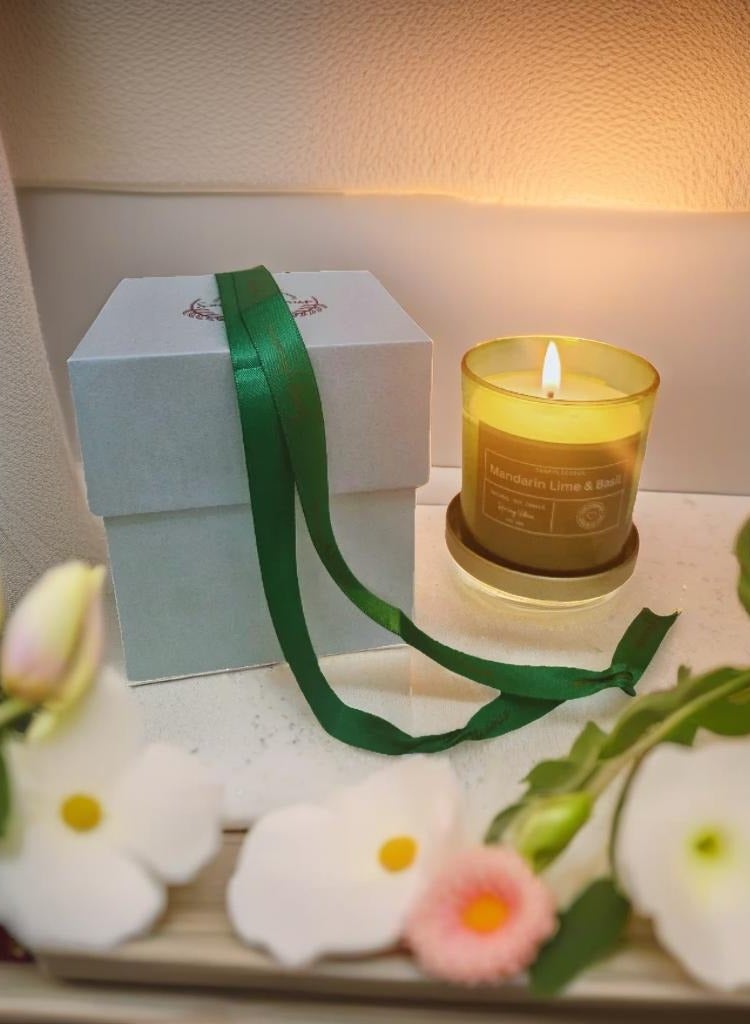 Soapylicious Soy wax Aroma candles- Spring Vibes collection-Completely natural and handmade (Mandarin Lime and basil) for homes and offices