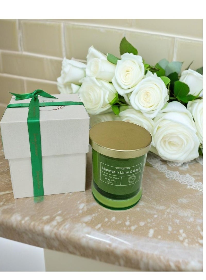 Soapylicious Soy wax Aroma candles- Spring Vibes collection-Completely natural and handmade (Mandarin Lime and basil) for homes and offices