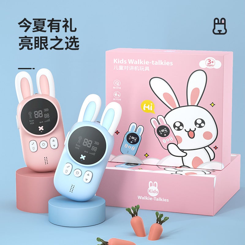 Cross-border new rabbit childrens walkie-talkie handheld wireless call 3km parent-child educational childrens toy gift One pair (including battery)