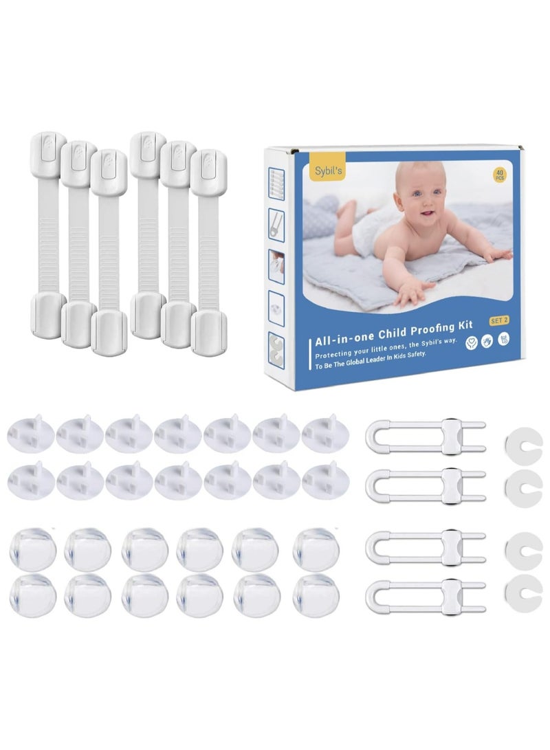 Childproofing Safety Kit, 6 Adjustable Cabinet Locks, 4 Door Stoppers, 4 U Locks, 12 Corner Guards, 14 Socket Cover, Home Safeguarding