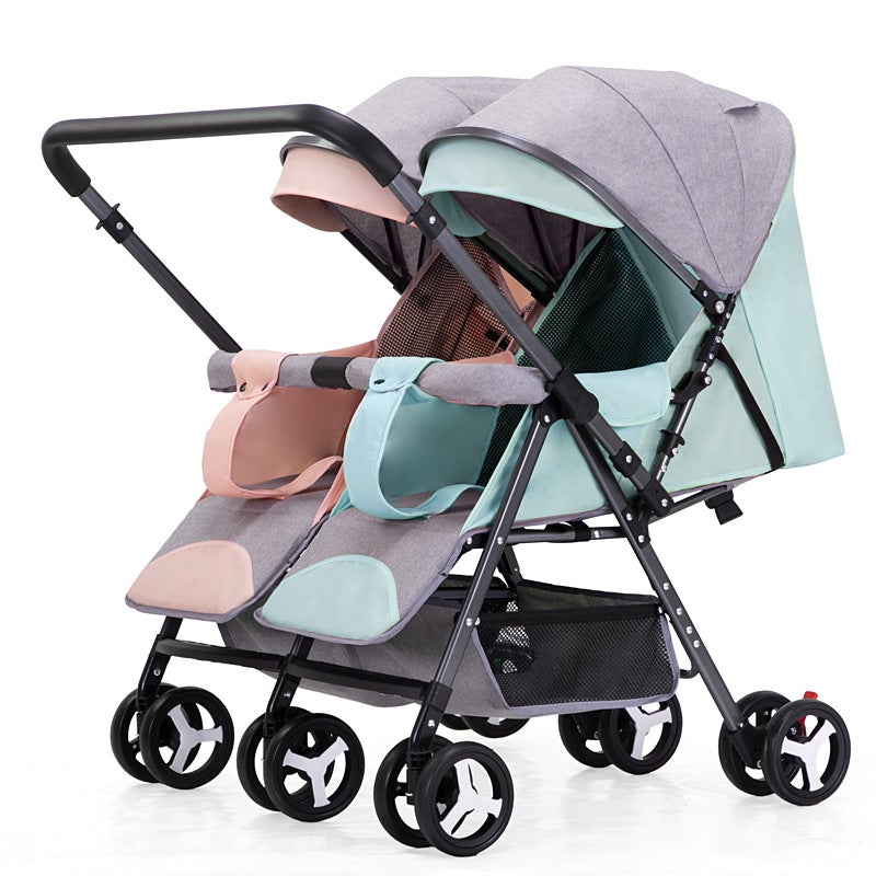 Portable elevator twin stroller two-way large and small baby double lightweight shock absorber folding trolley Mix and match dragon and phoenix tire two-way (push handle can be changed + can enter elevator + can not be split)