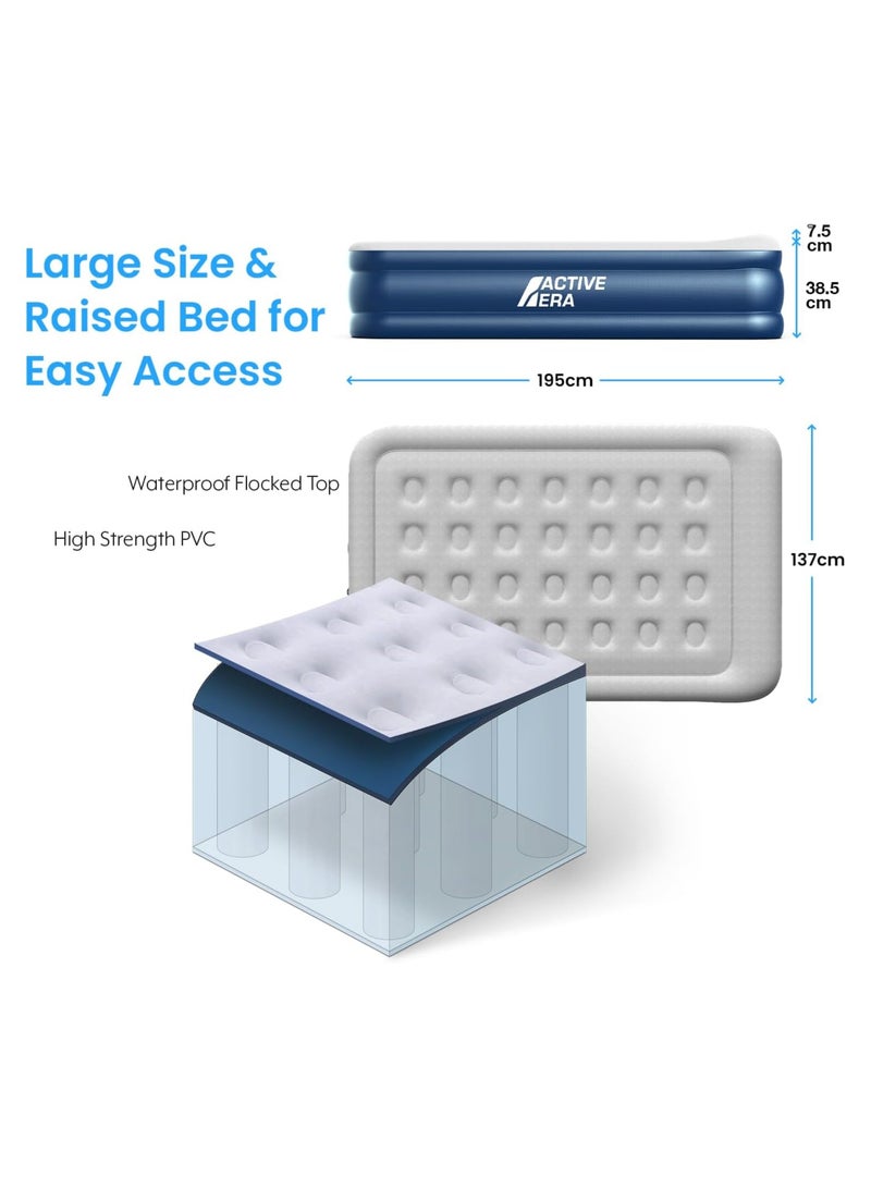 Inflatable Mattress - Premium Double Size Air Mattress With a Built-in Electric Pump and Pillow 137 x 195 x 38.5cm