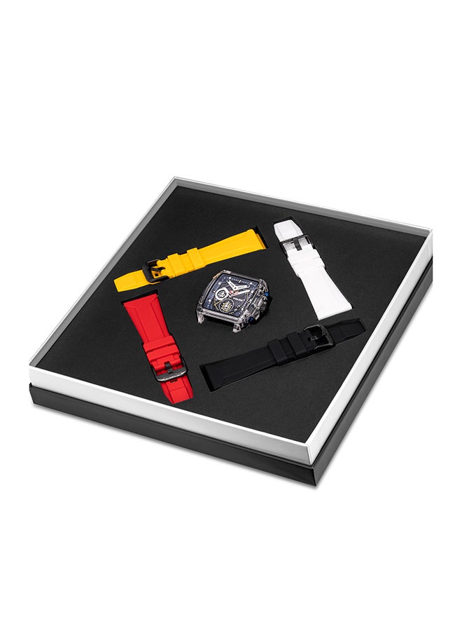 Men's Clout Black, Red, Yellow, White Silicone Strap Gents Chronograph Watch With Nylon Fiber Case