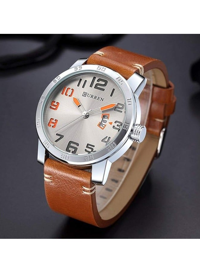 Men's Quartz Watch - Classic Round Dial, Leather Band, Calendar Function, Water-Resistant, Casual & Business Wristwatch