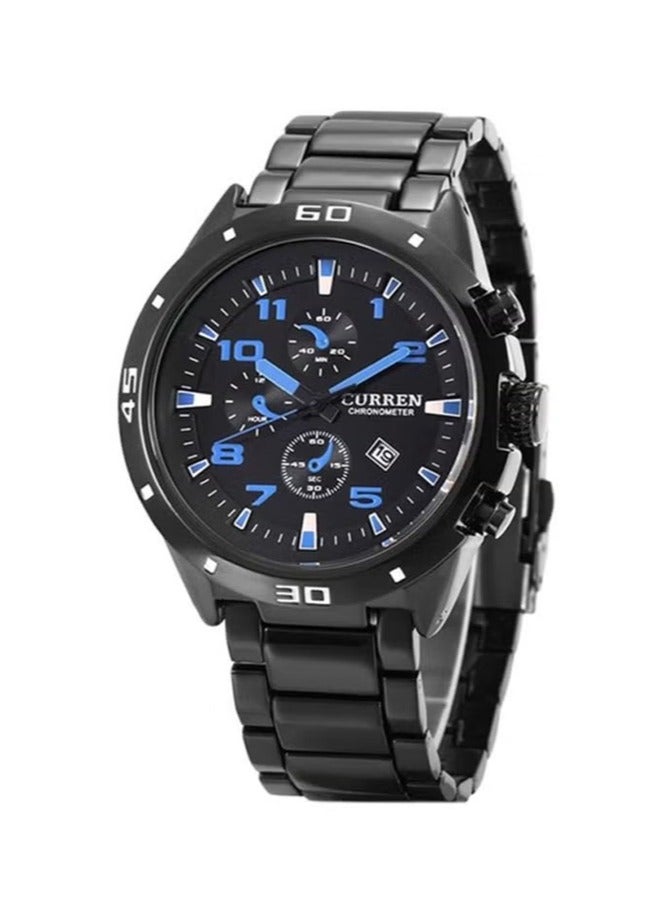 Men's Water Resistant Stainless Steel Chronograph Wrist Watch - Black Dial, Precision Quartz Movement, Stylish & Durable Design