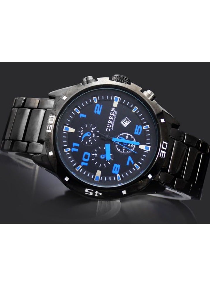 Men's Water Resistant Stainless Steel Chronograph Wrist Watch - Black Dial, Precision Quartz Movement, Stylish & Durable Design