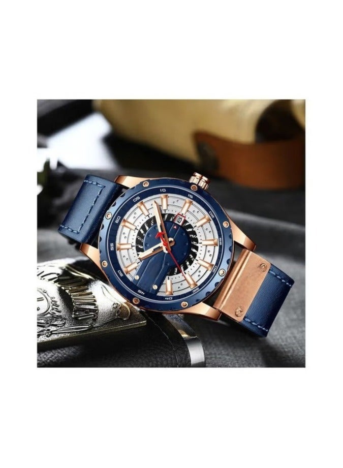 Men's Quartz Wrist Watch with Blue Leather Strap – Stylish and Durable Timepiece for Men – Perfect for Everyday Wear and Special Occasions