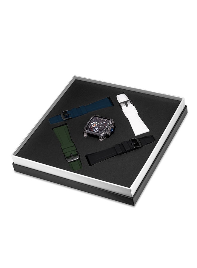 Men's Clout Black, Green, Blue, White Silicone Strap Gents Chronograph Watch With Nylon Fiber Case