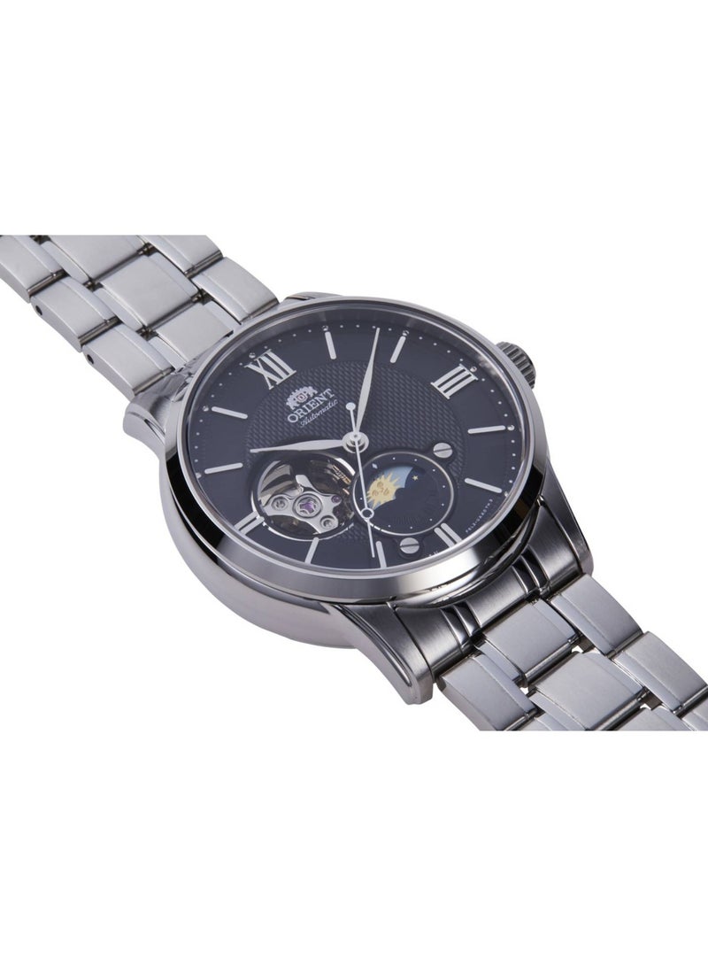 Automatic Sun & Moon Black Dial Stainless Steel Men's Watch