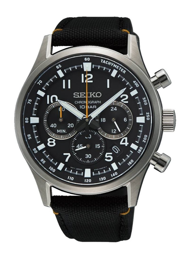 Chronograph 10Bar Black Dial Nylon Strap Men's Watch SSB449P1