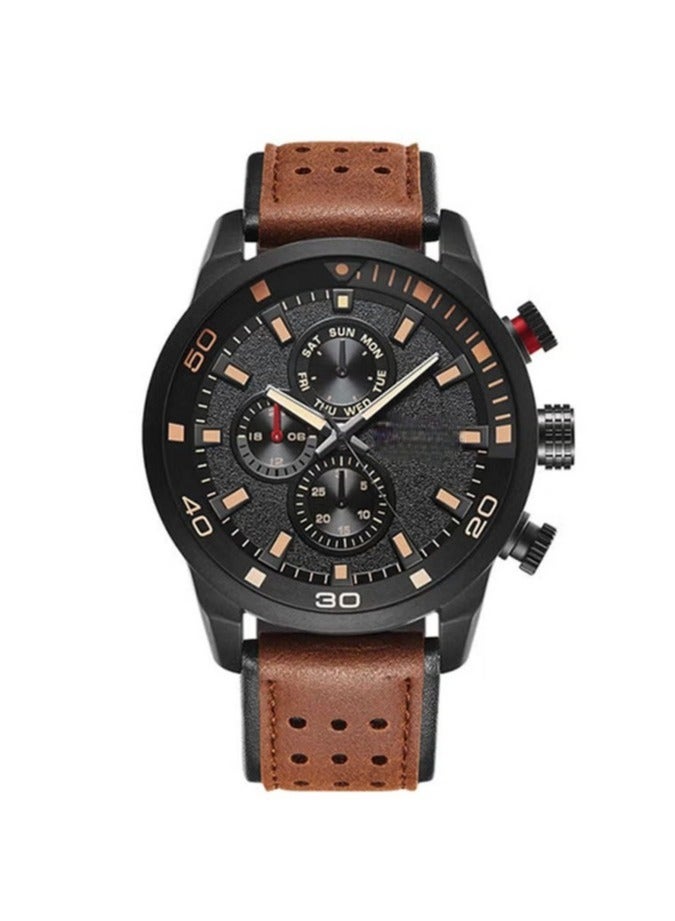 Men's Water Resistant Leather Chronograph Watch - 48 mm - Brown