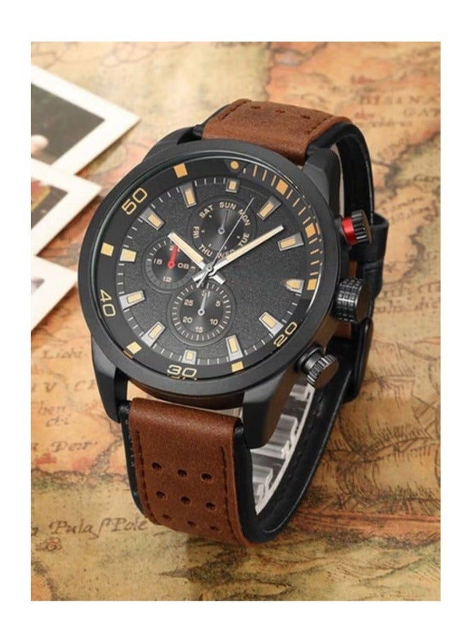 Men's Water Resistant Leather Chronograph Watch - 48 mm - Brown