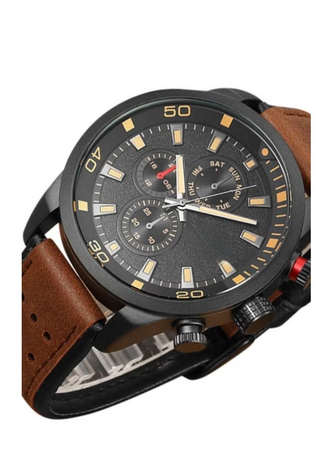 Men's Water Resistant Leather Chronograph Watch - 48 mm - Brown